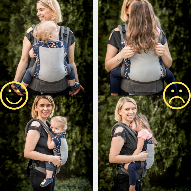 Porównanie pozycji dziecka w nosidle baby i toddler